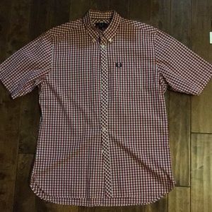Fred Perry red & white gingham short sleeve shirt